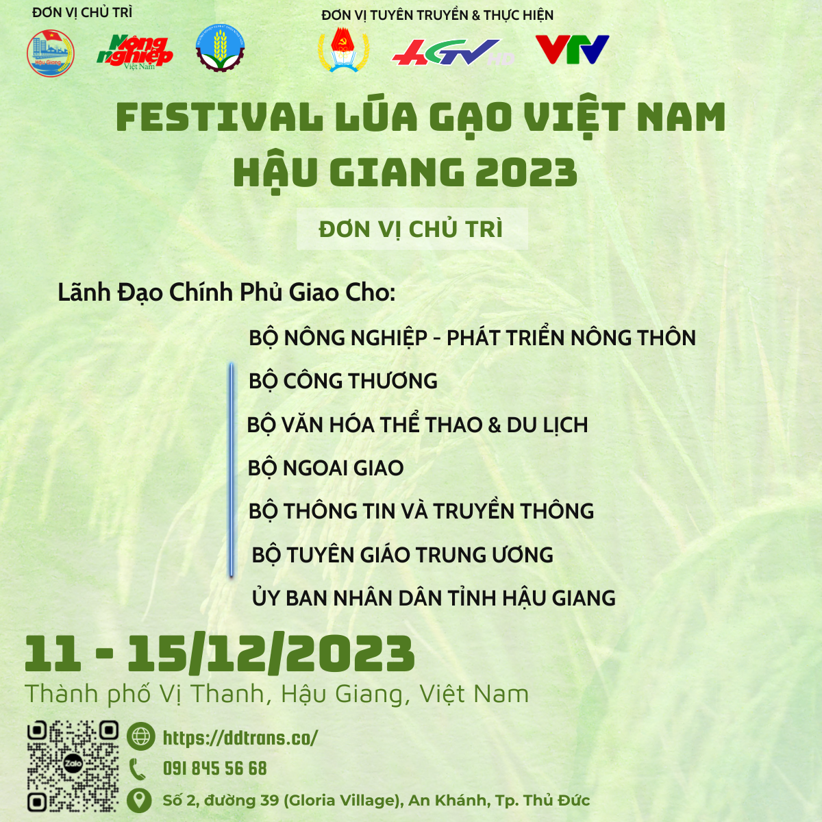 Đơn vị chủ trì Festival Lúa Gạo Việt Nam Hậu Giang 2023